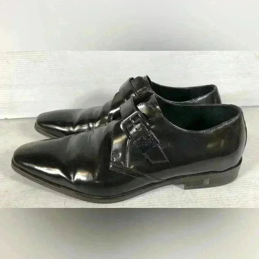 Versace Collection Men’s Black Monk Strap Dress Shoes 41 Leather Buckle Formal